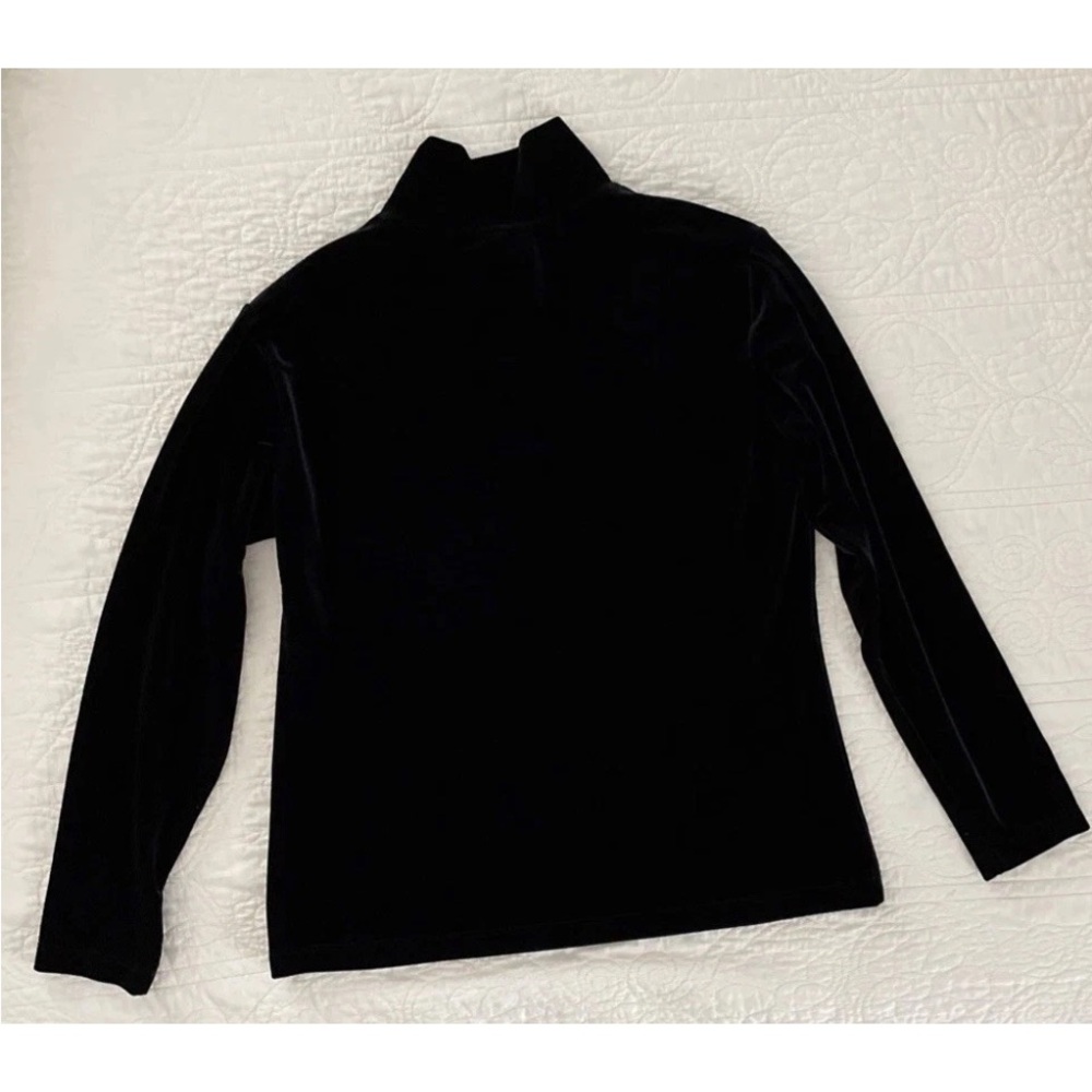 Chico's 1 Sz M Velvet Mock Neck Long Sleeve Stretch Top Black Classic Whimsgoth - Picture 4 of 9